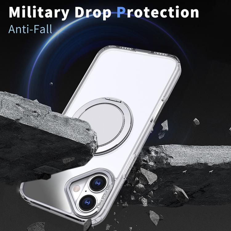 For iPhone 16 360-degree Rotating MagSafe Magnetic Holder Phone Case(Transparent) - iPhone 16 Cases by buy2fix | Online Shopping UK | buy2fix