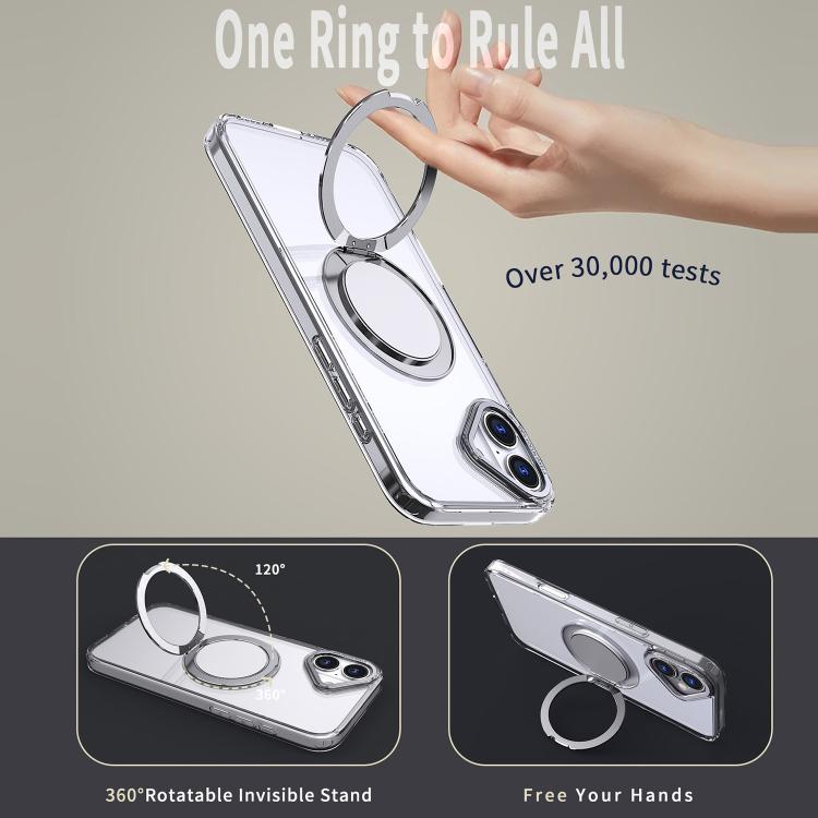 For iPhone 16 360-degree Rotating MagSafe Magnetic Holder Phone Case(Transparent) - iPhone 16 Cases by buy2fix | Online Shopping UK | buy2fix