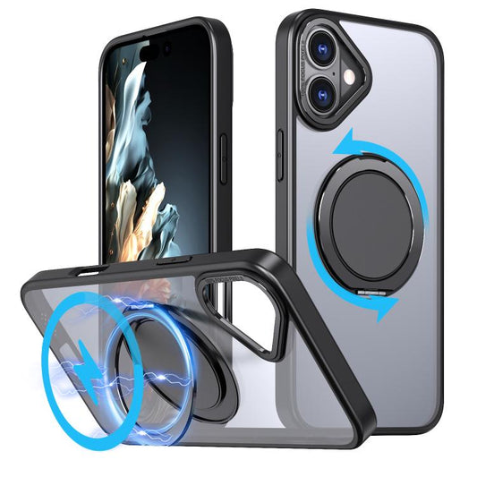 For iPhone 16 Plus 360-degree Rotating MagSafe Magnetic Holder Phone Case(Black) - iPhone 16 Plus Cases by buy2fix | Online Shopping UK | buy2fix