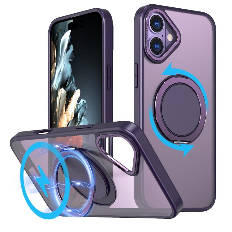 For iPhone 16 Plus 360-degree Rotating MagSafe Magnetic Holder Phone Case(Purple) - iPhone 16 Plus Cases by buy2fix | Online Shopping UK | buy2fix