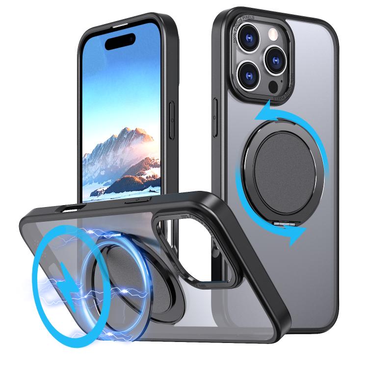 For iPhone 16 Pro 360-degree Rotating MagSafe Magnetic Holder Phone Case(Black) - iPhone 16 Pro Cases by buy2fix | Online Shopping UK | buy2fix