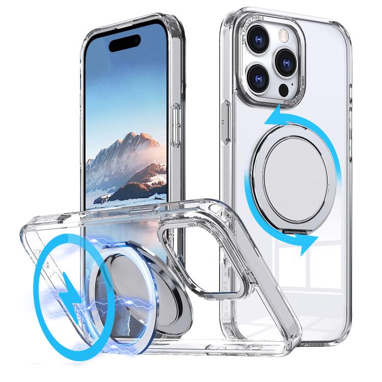 For iPhone 16 Pro 360-degree Rotating MagSafe Magnetic Holder Phone Case(Transparent) - iPhone 16 Pro Cases by buy2fix | Online Shopping UK | buy2fix