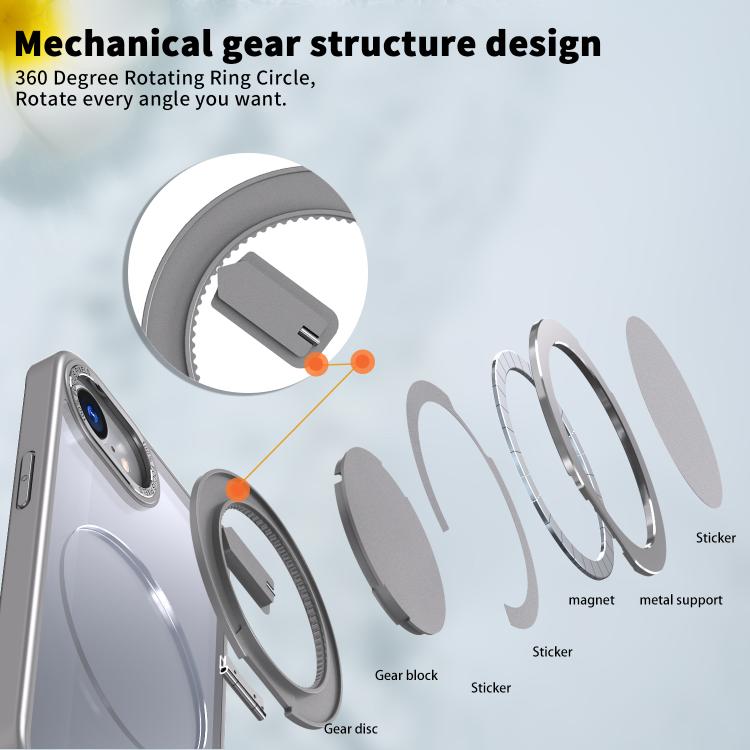 For iPhone 16e 360-degree Rotating MagSafe Magnetic Holder Phone Case(Titanium Grey) - iPhone 16e Cases by buy2fix | Online Shopping UK | buy2fix