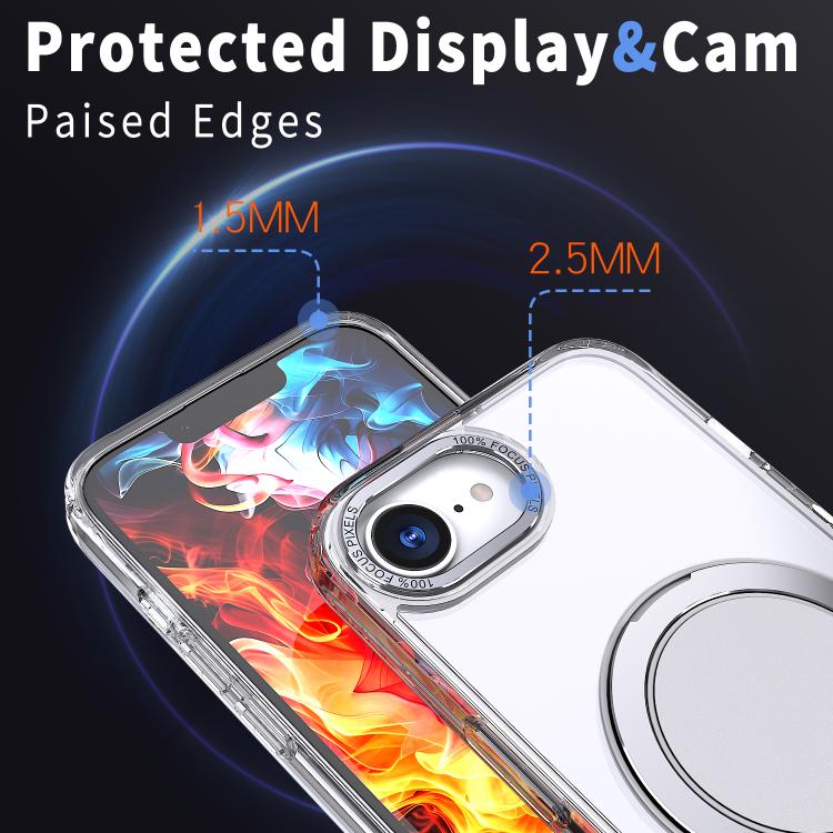 For iPhone 16e 360-degree Rotating MagSafe Magnetic Holder Phone Case(Transparent) - iPhone 16e Cases by buy2fix | Online Shopping UK | buy2fix