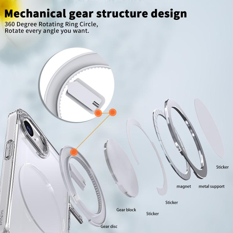 For iPhone 16e 360-degree Rotating MagSafe Magnetic Holder Phone Case(Transparent) - iPhone 16e Cases by buy2fix | Online Shopping UK | buy2fix