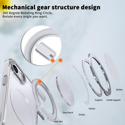 For iPhone 16e 360-degree Rotating MagSafe Magnetic Holder Phone Case(Transparent) - iPhone 16e Cases by buy2fix | Online Shopping UK | buy2fix