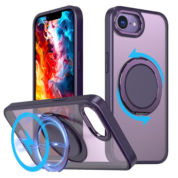 For iPhone 16e 360-degree Rotating MagSafe Magnetic Holder Phone Case(Purple) - iPhone 16e Cases by buy2fix | Online Shopping UK | buy2fix