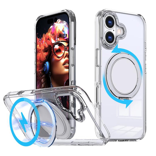 For iPhone 17 360-degree Rotating MagSafe Magnetic Holder Phone Case(Transparent)