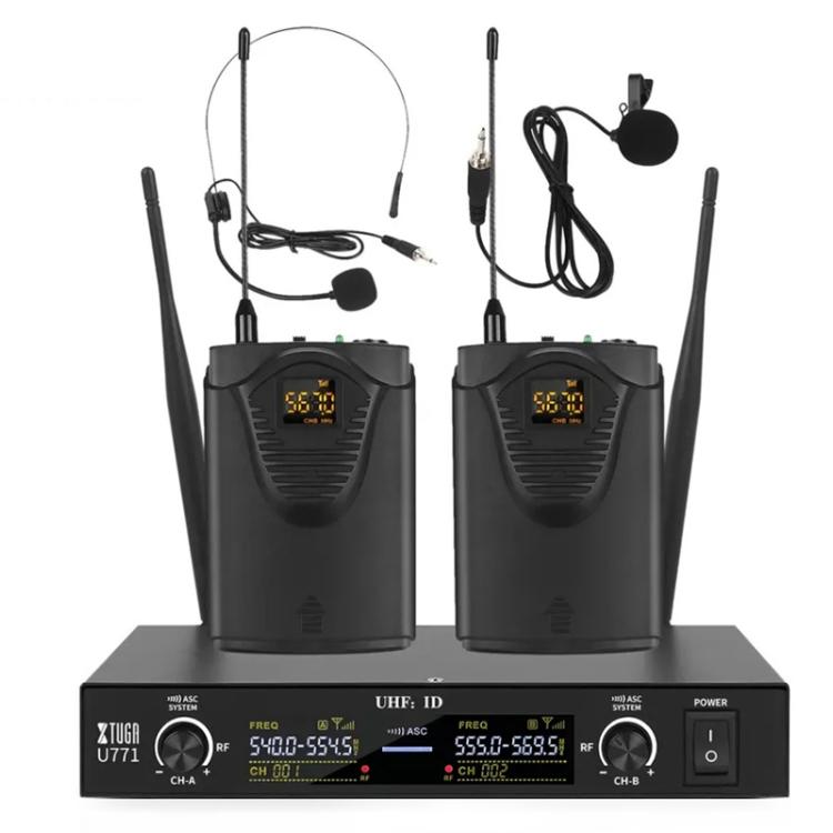 XTUGA U-771 UHF Lapel Two Way Radio Wireless Microphone, 2 BodyPacks + Host - Microphone by XTUGA | Online Shopping UK | buy2fix