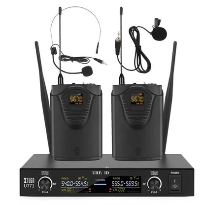 XTUGA U-771 UHF Lapel Two Way Radio Wireless Microphone, 2 BodyPacks + Host - Microphone by XTUGA | Online Shopping UK | buy2fix