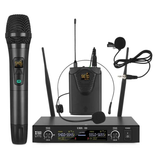 XTUGA U-771 UHF Lapel Two Way Radio Wireless Microphone, 1 Mic + 1 BodyPacks + Host - Microphone by XTUGA | Online Shopping UK | buy2fix