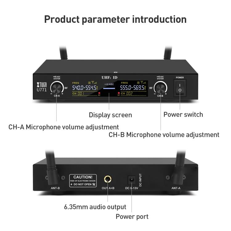 XTUGA U-771 UHF Lapel Two Way Radio Wireless Microphone, 2 BodyPacks + Host - Microphone by XTUGA | Online Shopping UK | buy2fix