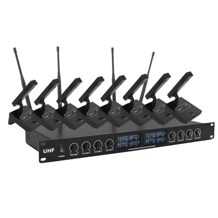 YT8 Wireless 8 Channel UHF Handheld Microphone for Stage Show 8 Short Microphones - Microphone by buy2fix | Online Shopping UK | buy2fix