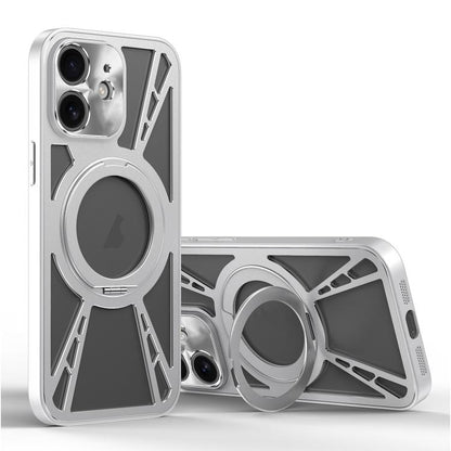 For iPhone 12 Cooling Hollow Metal Holder MagSafe Phone Case(Silver) - iPhone 12 / 12 Pro Cases by buy2fix | Online Shopping UK | buy2fix