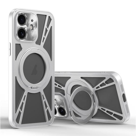 For iPhone 12 Cooling Hollow Metal Holder MagSafe Phone Case(Silver) - iPhone 12 / 12 Pro Cases by buy2fix | Online Shopping UK | buy2fix