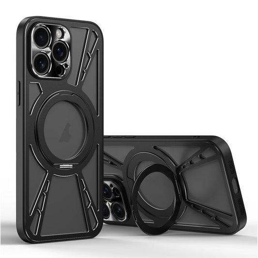 For iPhone 12 Pro Max Cooling Hollow Metal Holder MagSafe Phone Case(Black) - iPhone 12 Pro Max Cases by buy2fix | Online Shopping UK | buy2fix