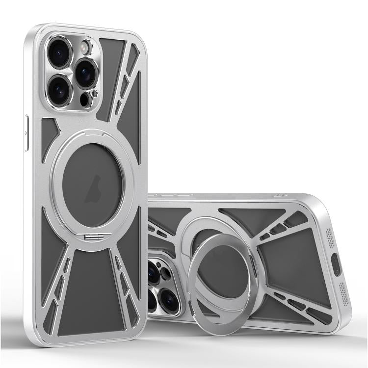 For iPhone 12 Pro Max Cooling Hollow Metal Holder MagSafe Phone Case(Silver) - iPhone 12 Pro Max Cases by buy2fix | Online Shopping UK | buy2fix