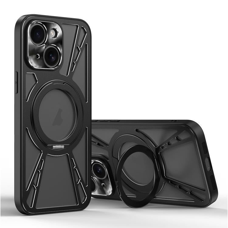 For iPhone 13 Cooling Hollow Metal Holder MagSafe Phone Case(Black) - iPhone 13 Cases by buy2fix | Online Shopping UK | buy2fix