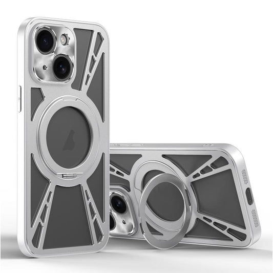 For iPhone 13 Cooling Hollow Metal Holder MagSafe Phone Case(Silver) - iPhone 13 Cases by buy2fix | Online Shopping UK | buy2fix