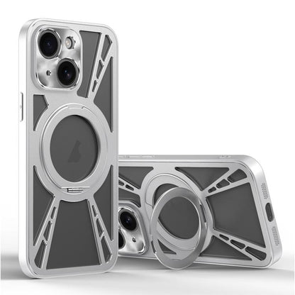 For iPhone 14 Cooling Hollow Metal Holder MagSafe Phone Case(Silver) - iPhone 14 Cases by buy2fix | Online Shopping UK | buy2fix