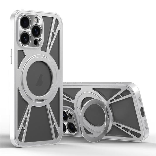 For iPhone 14 Pro Max Cooling Hollow Metal Holder MagSafe Phone Case(Silver) - iPhone 14 Pro Max Cases by buy2fix | Online Shopping UK | buy2fix