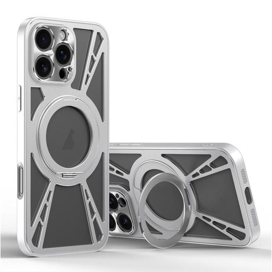 For iPhone 16 Pro Cooling Hollow Metal Holder MagSafe Phone Case(Silver) - iPhone 16 Pro Cases by buy2fix | Online Shopping UK | buy2fix