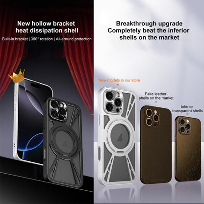 For iPhone 16 Cooling Hollow Metal Holder MagSafe Phone Case(Silver) - iPhone 16 Cases by buy2fix | Online Shopping UK | buy2fix