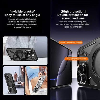 For iPhone 15 Pro Max Cooling Hollow Metal Holder MagSafe Phone Case(Black) - iPhone 15 Pro Max Cases by buy2fix | Online Shopping UK | buy2fix