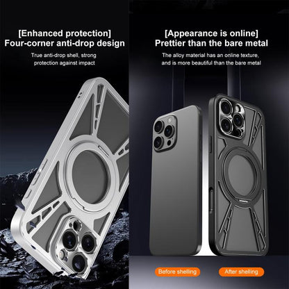 For iPhone 16 Cooling Hollow Metal Holder MagSafe Phone Case(Black) - iPhone 16 Cases by buy2fix | Online Shopping UK | buy2fix