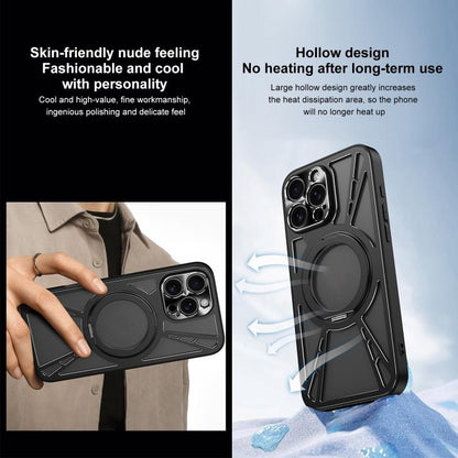 For iPhone 16 Cooling Hollow Metal Holder MagSafe Phone Case(Silver) - iPhone 16 Cases by buy2fix | Online Shopping UK | buy2fix