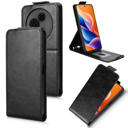For TCL 605 Magnetic Vertical Flip Leather Phone Case with Buckle(Black)