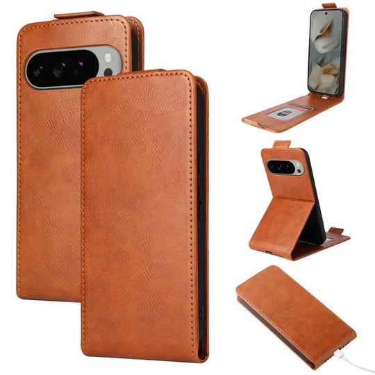 For Google Pixel 10 Pro XL 5G Magnetic Vertical Flip Leather Phone Case with Buckle(Brown)