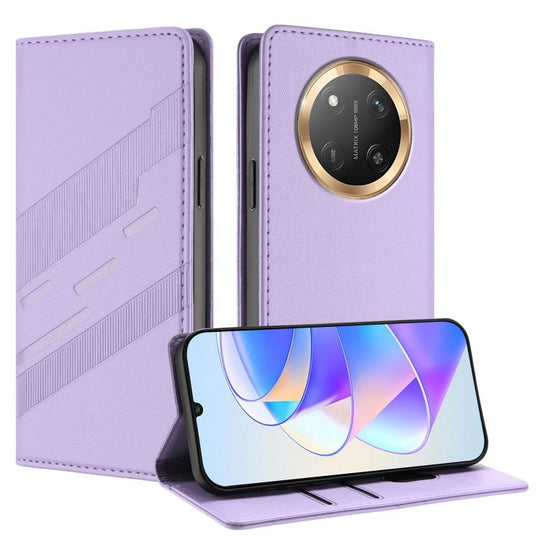 For Honor X9c / Magic7 Lite Embossed Multi-functional Wallet Retro Leather Phone Case(Light Purple)