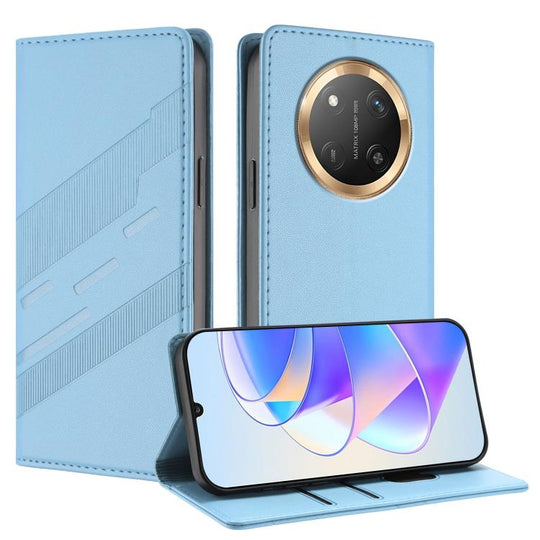 For Honor X9c / Magic7 Lite Embossed Multi-functional Wallet Retro Leather Phone Case(Light Blue)