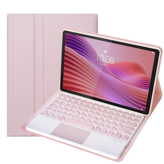 For Lenovo Tab 10.1 / ZhaoYang K10C 10.1 YAM29-A Ultra-thin Detachable Round Keycap Bluetooth Keyboard Leather Tablet Case with Touchpad(Pink White)