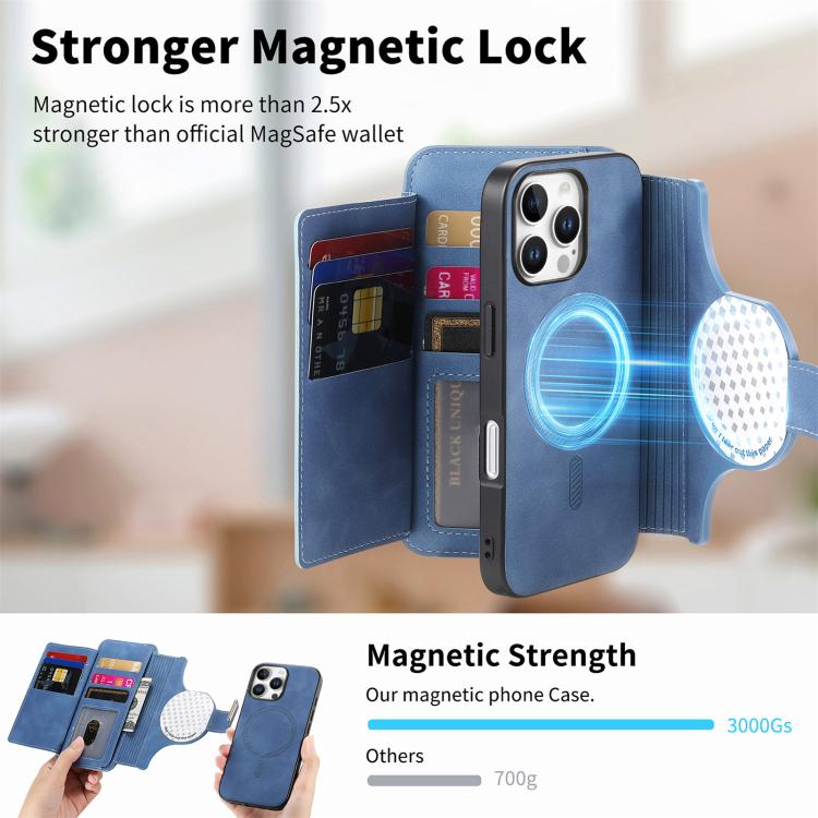 For iPhone 16 Pro Max Ring Zipper Wallet RFID Blocking MagSafe Leather Phone Case(Blue) - iPhone 16 Pro Max Cases by buy2fix | Online Shopping UK | buy2fix