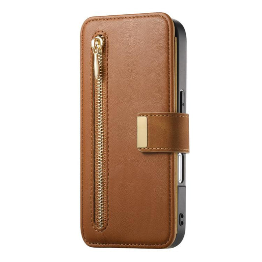 For iPhone 16 Pro Max Ring Zipper Wallet RFID Blocking MagSafe Leather Phone Case(Brown) - iPhone 16 Pro Max Cases by buy2fix | Online Shopping UK | buy2fix