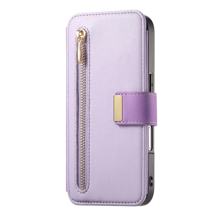For iPhone 16 Pro Ring Zipper Wallet RFID Blocking MagSafe Leather Phone Case(Purple) - iPhone 16 Pro Cases by buy2fix | Online Shopping UK | buy2fix