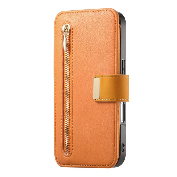 For iPhone 16 Pro Ring Zipper Wallet RFID Blocking MagSafe Leather Phone Case(Orange) - iPhone 16 Pro Cases by buy2fix | Online Shopping UK | buy2fix