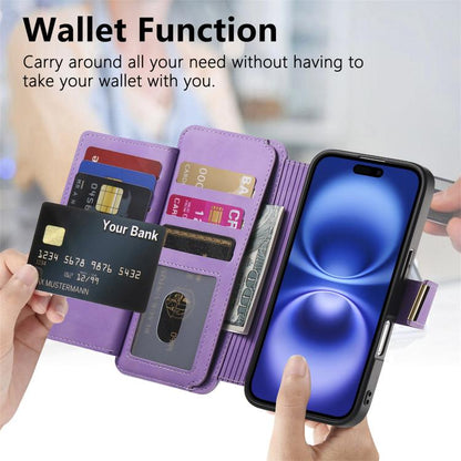 For iPhone 16 Plus Ring Zipper Wallet RFID Blocking MagSafe Leather Phone Case(Purple) - iPhone 16 Plus Cases by buy2fix | Online Shopping UK | buy2fix