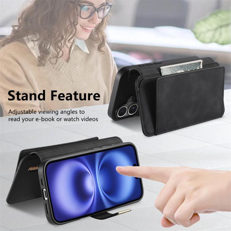 For iPhone 16 Plus Ring Zipper Wallet RFID Blocking MagSafe Leather Phone Case(Black) - iPhone 16 Plus Cases by buy2fix | Online Shopping UK | buy2fix