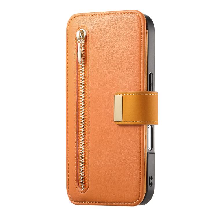 For iPhone 16 Ring Zipper Wallet RFID Blocking MagSafe Leather Phone Case(Orange) - iPhone 16 Cases by buy2fix | Online Shopping UK | buy2fix