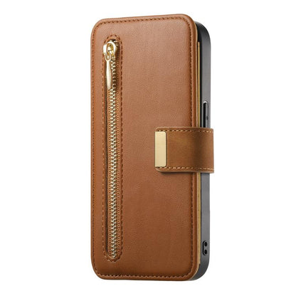 For iPhone 15 Pro Max Ring Zipper Wallet RFID Blocking MagSafe Leather Phone Case(Brown) - iPhone 15 Pro Max Cases by buy2fix | Online Shopping UK | buy2fix