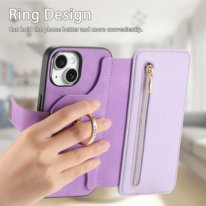 For iPhone 15 Plus Ring Zipper Wallet RFID Blocking MagSafe Leather Phone Case(Purple) - iPhone 15 Plus Cases by buy2fix | Online Shopping UK | buy2fix