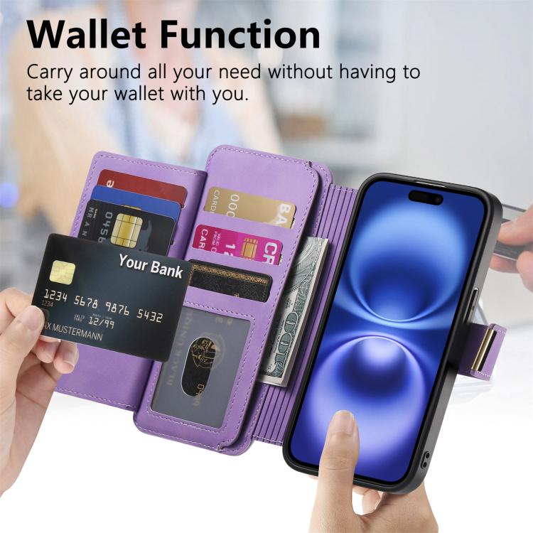 For iPhone 15 Ring Zipper Wallet RFID Blocking MagSafe Leather Phone Case(Purple) - iPhone 15 Cases by buy2fix | Online Shopping UK | buy2fix