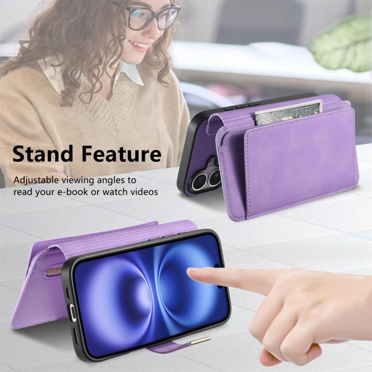 For iPhone 15 Ring Zipper Wallet RFID Blocking MagSafe Leather Phone Case(Purple) - iPhone 15 Cases by buy2fix | Online Shopping UK | buy2fix