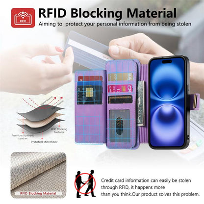 For iPhone 15 Ring Zipper Wallet RFID Blocking MagSafe Leather Phone Case(Purple) - iPhone 15 Cases by buy2fix | Online Shopping UK | buy2fix