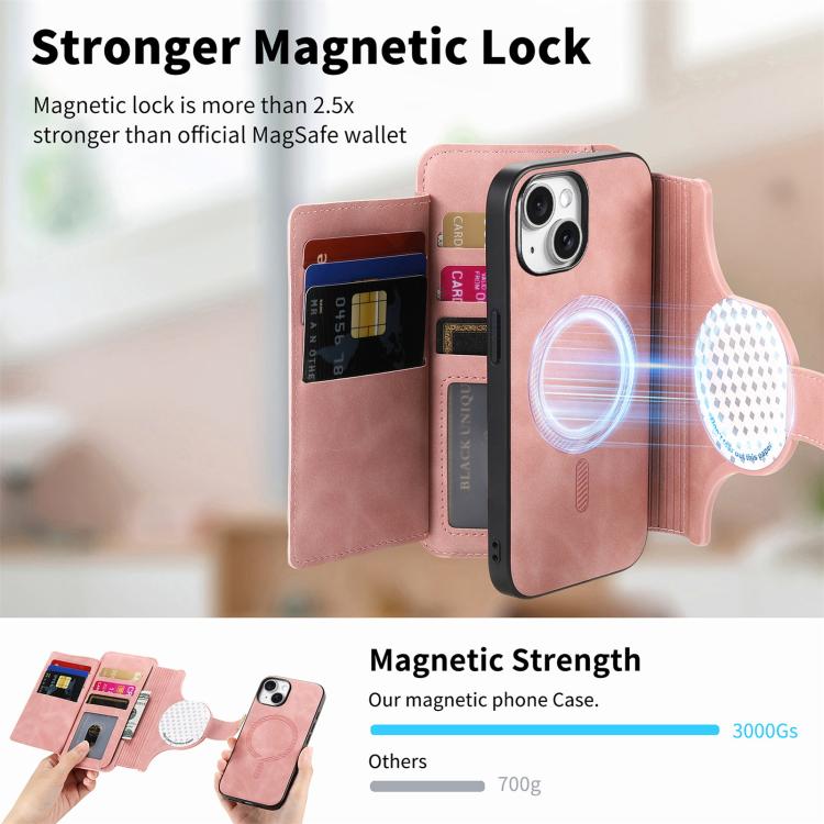 For iPhone 14 Plus Ring Zipper Wallet RFID Blocking MagSafe Leather Phone Case(Pink) - iPhone 14 Plus Cases by buy2fix | Online Shopping UK | buy2fix