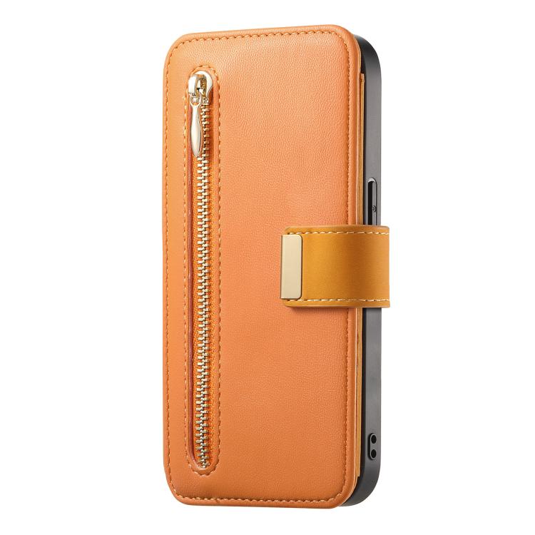 For iPhone 14 Plus Ring Zipper Wallet RFID Blocking MagSafe Leather Phone Case(Orange) - iPhone 14 Plus Cases by buy2fix | Online Shopping UK | buy2fix