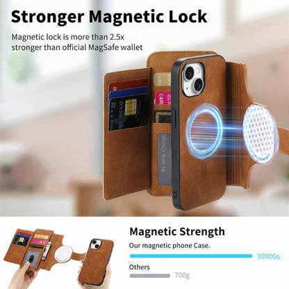 For iPhone 14 Plus Ring Zipper Wallet RFID Blocking MagSafe Leather Phone Case(Brown) - iPhone 14 Plus Cases by buy2fix | Online Shopping UK | buy2fix